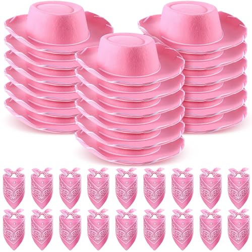 Unittype 18 Sets Cowboy Hats and Bandanas Bulk Kids Western Cowboy Costume Accessories Kids Party Supplies Pink - Image 1