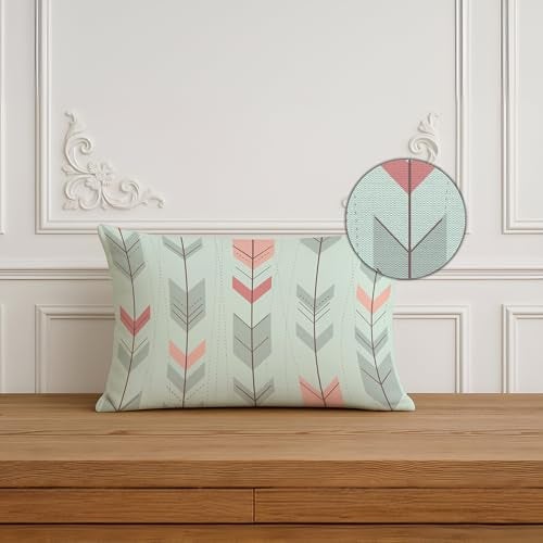 BRICK HOME Set of 2 Jute Printed Cushion Covers 12x18 Inches | Pastel Floral, Leaf, Arrow & Dreamcatcher Pattern | Soft Durable Decorative Pillow Covers for Sofa Couch Living Room Bedroom - Image 3