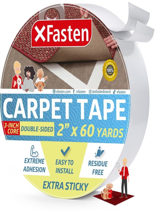 XFasten Extra Sticky Carpet Tape - 2-in x 60-Yard, Double Sided Rug Tape for Carpet, Ideal for Homes with High-Foot Traffic & Pets, Carpet Tape for Area Rugs Over Carpet, Area Rug Tape Hardwood Floor - Image 1