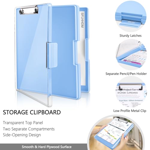SFLHHDM Clipboard with Storage,Heavy Duty Clip Boards 8.5x11 with 2 Storage Case,Clear Visible Top Panel Storage Clipboard,Side Opening Clip Boards,Nursing Clipboard Folder Case for Office Supplies-Aqua Blue - Image 4