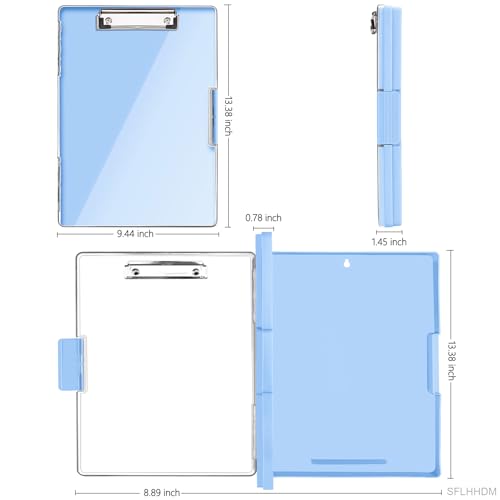 SFLHHDM Clipboard with Storage,Heavy Duty Clip Boards 8.5x11 with 2 Storage Case,Clear Visible Top Panel Storage Clipboard,Side Opening Clip Boards,Nursing Clipboard Folder Case for Office Supplies-Aqua Blue - Image 2