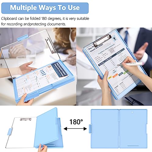 SFLHHDM Clipboard with Storage,Heavy Duty Clip Boards 8.5x11 with 2 Storage Case,Clear Visible Top Panel Storage Clipboard,Side Opening Clip Boards,Nursing Clipboard Folder Case for Office Supplies-Aqua Blue - Image 5