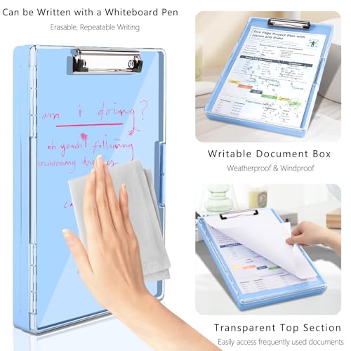 SFLHHDM Clipboard with Storage,Heavy Duty Clip Boards 8.5x11 with 2 Storage Case,Clear Visible Top Panel Storage Clipboard,Side Opening Clip Boards,Nursing Clipboard Folder Case for Office Supplies-Aqua Blue - Image 3
