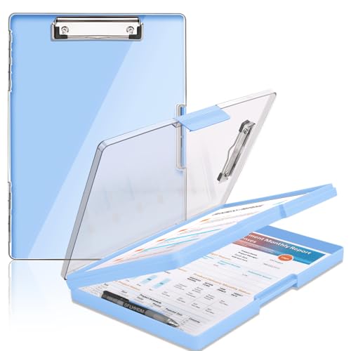SFLHHDM Clipboard with Storage,Heavy Duty Clip Boards 8.5x11 with 2 Storage Case,Clear Visible Top Panel Storage Clipboard,Side Opening Clip Boards,Nursing Clipboard Folder Case for Office Supplies-Aqua Blue - Image 1