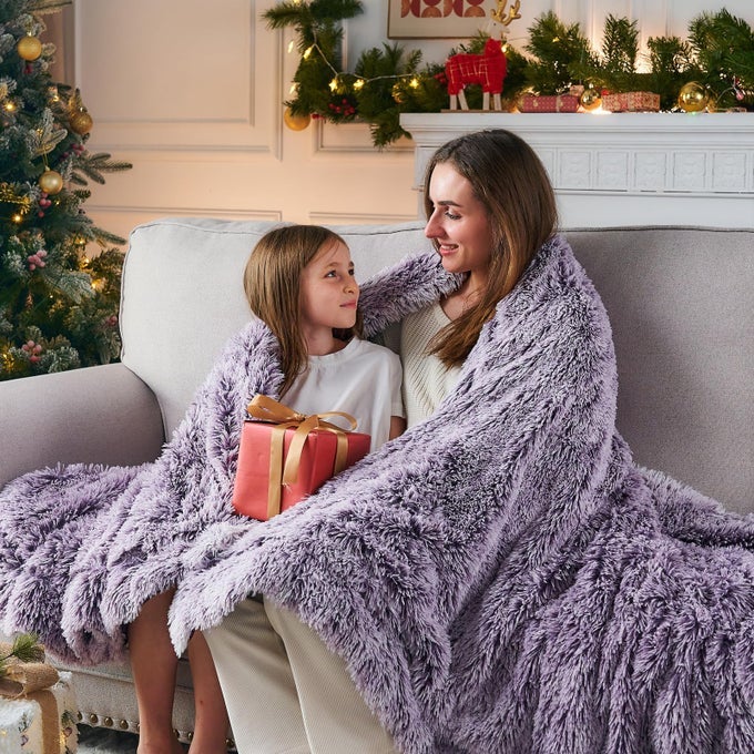 FUZZY FAUX FUR THROW BLANKET TWIN SIZE FROSTY PURPLE SUPER SOFT COZY PLUSH FUZZY SHAGGY BLANKET FOR COUCH SOFA BED FROSTY PURPLE TWIN60X80