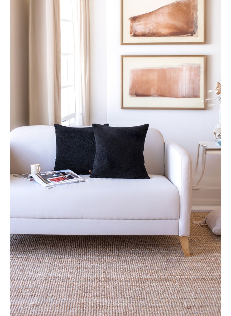 Hamur Dough Scandinavian Bohemian 2 Pack Teddy Puffy Throw Pillow Cover Black  - Image 2