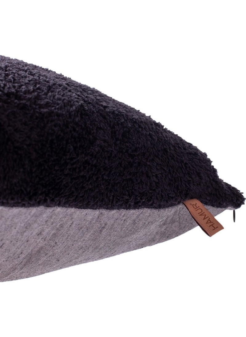 Hamur Dough Scandinavian Bohemian 2 Pack Teddy Puffy Throw Pillow Cover Black  - Image 5