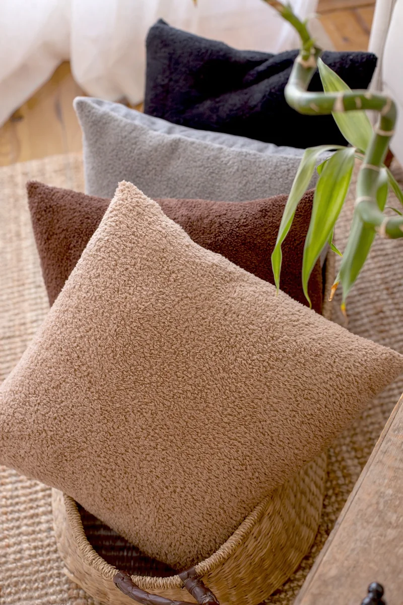 Hamur Dough Scandinavian Bohemian 2 Pack Teddy Puffy Throw Pillow Cover Black