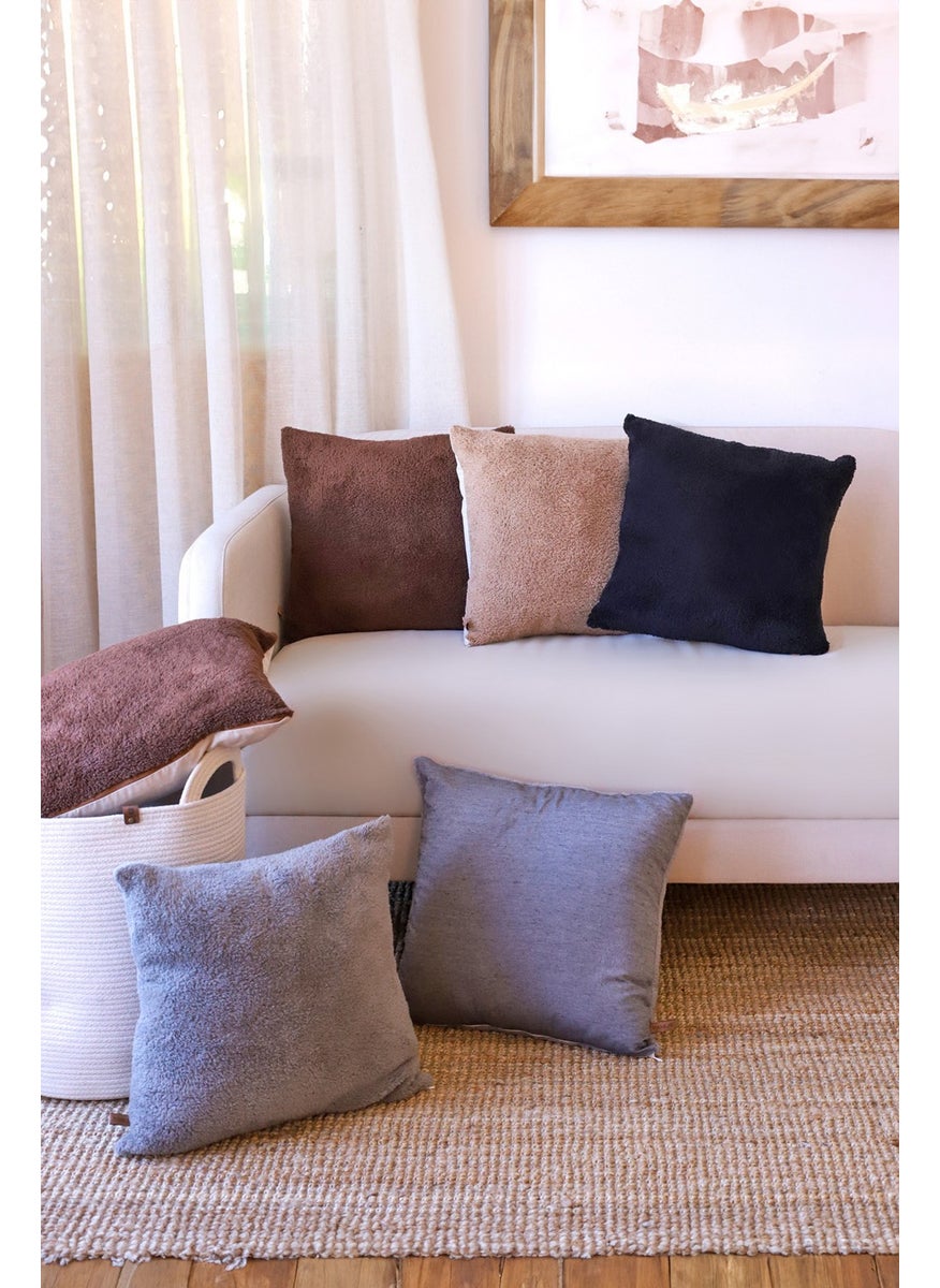 Hamur Dough Scandinavian Bohemian 2 Pack Teddy Puffy Throw Pillow Cover Black  - Image 4