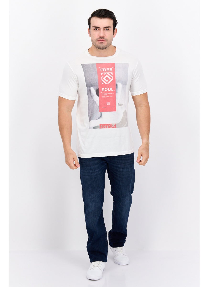 Free Soul - Men Crew Neck Short Sleeve Graphic Print Troon T-Shirt, White - Image 1