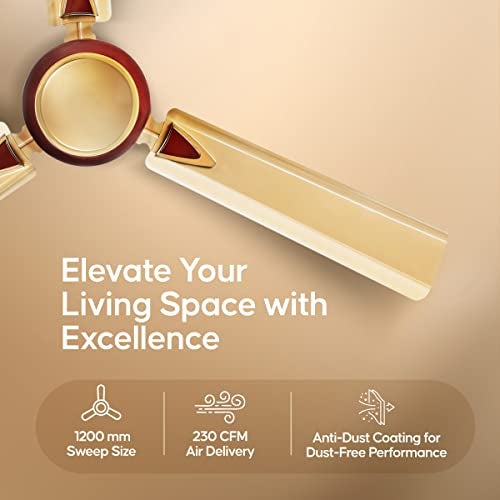 Longway Starlite-1 1200mm/48 inch High Speed Anti-dust Decorative 5 Star Rated Ceiling Fan 400 RPM with 3 Year Warranty (Golden Beige, Pack of 1) - Image 4