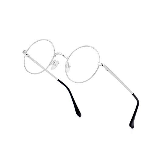 EYLRIM Round Blue Light Blocking Glasses for Women Men Circle Clear Lens Metal Frame Eyeglasses Non Prescription(A2 Silver) - Image 1