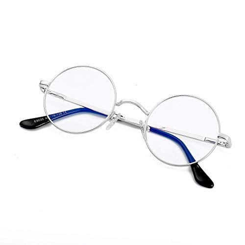 EYLRIM Round Blue Light Blocking Glasses for Women Men Circle Clear Lens Metal Frame Eyeglasses Non Prescription(A2 Silver) - Image 4