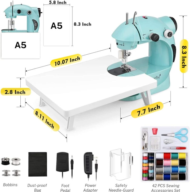 Magicfly Mini Sewing Machine with Extension Table, Dual Speed Portable Sewing Machine for Beginners with Light, Sewing Kit for Household Use, Blue - Image 2