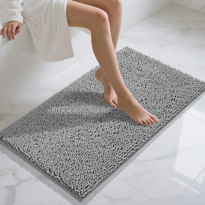 Yimobra Long Bathroom Rugs 44x24 Extra Soft Non Slip Bath Mat for Tub Super Absorbent Quick Dry Shaggy Rug Floor Carpet Machine WashableGray