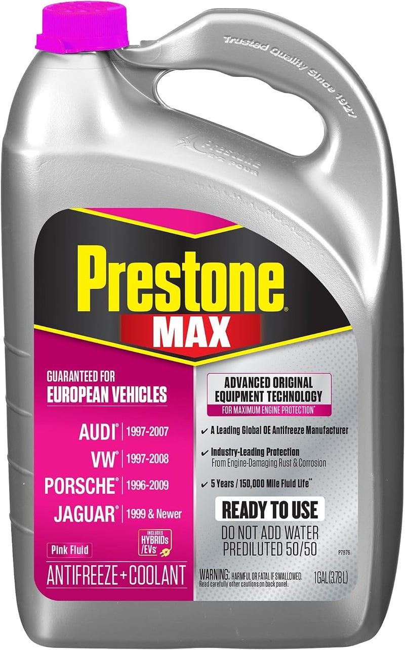 Prestone MAX Euro Pink 50/50 Antifreeze Automotive Coolant, Pack of One - Image 1