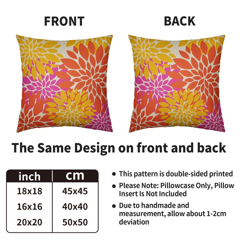 Smozenith Yellow Orange Pink Pillow Covers 18X18 Inch Set of 2  Spring Summer Modern Geometry Dahlia Floral Print Decorative Throw Pillow Covers Outdoor Farmhouse Cushion Case for Couch Sofa Bed Decor  - Image 4