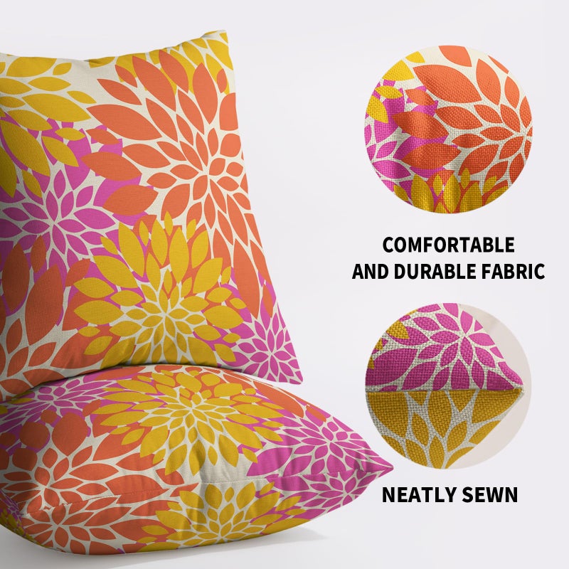 Smozenith Yellow Orange Pink Pillow Covers 18X18 Inch Set of 2  Spring Summer Modern Geometry Dahlia Floral Print Decorative Throw Pillow Covers Outdoor Farmhouse Cushion Case for Couch Sofa Bed Decor  - Image 5