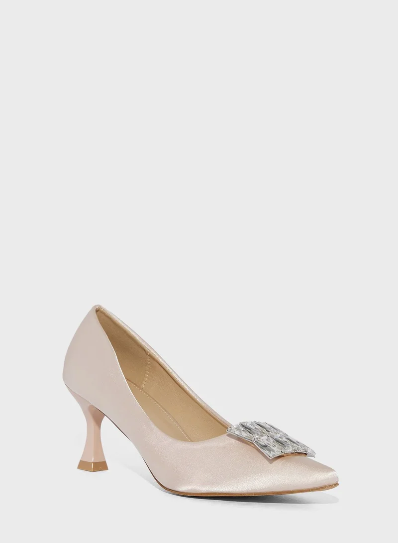Ella Limited Edition Satin Jewelled Stone Pump