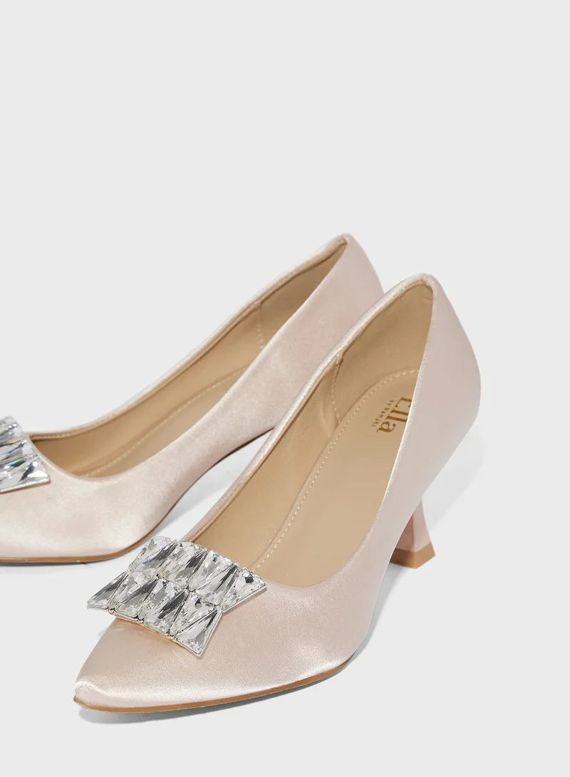 Ella Limited Edition Satin Jewelled Stone Pump