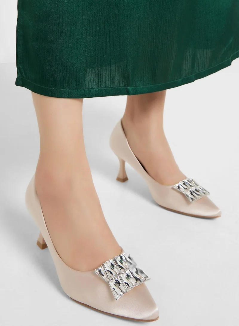 Ella Limited Edition Satin Jewelled Stone Pump