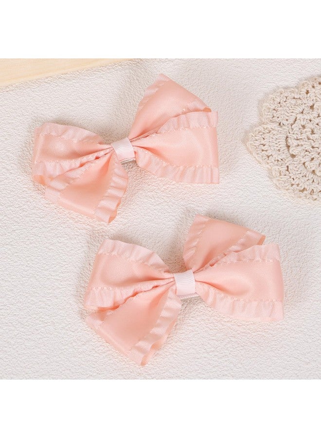 ميروكش مشبكان للشعر من قطعتين للبنات، 4 بوصات، وردي كوري، من الساتان الحريري، مع كشكشة، وعقدة فيونكة، ومشابك شعر على شكل تمساح، وحامل ذيل حصان، وإكسسوارات ديكور للأطفال الصغار والمراهقين - Image 2