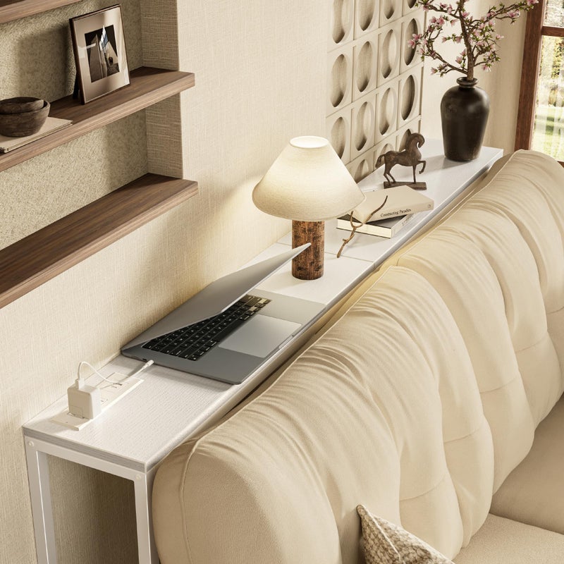 SUPERJARE 70 Inch Console Table with Outlet, Sofa Table with Charging Station, Narrow Entryway Table, Skinny Hallway Table, Behind Couch Table, for Living Room, White - Image 2