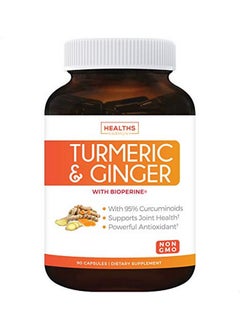 Turmeric And Ginger With 95% Curcuminoids  Bioperine Nongmo 1980Mg Per Serving Joint Support Supplement With Black Pepper Extract Tumeric Curcumin And Ginger 90 Capsules