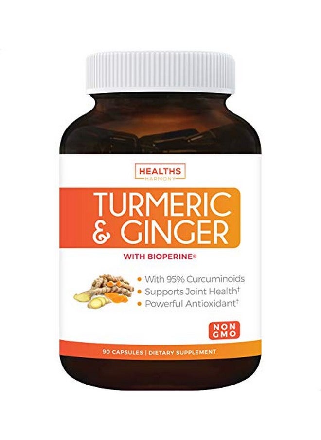 Healths Harmony - Turmeric And Ginger With 95% Curcuminoids  Bioperine Nongmo 1980Mg Per Serving Joint Support Supplement With Black Pepper Extract Tumeric Curcumin And Ginger 90 Capsules - Image 1