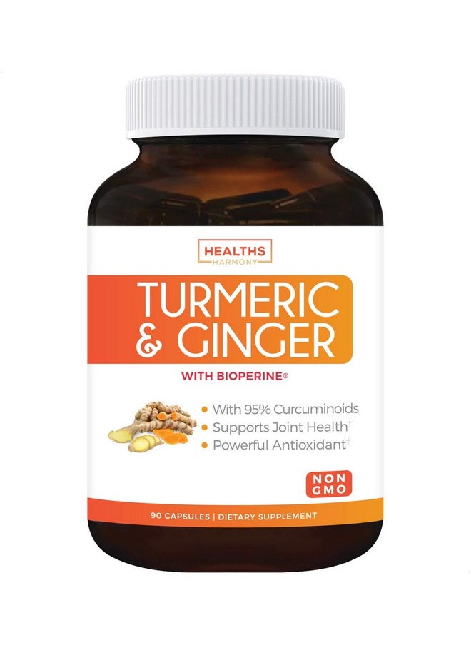 Healths Harmony - Turmeric And Ginger With 95% Curcuminoids  Bioperine Nongmo 1980Mg Per Serving Joint Support Supplement With Black Pepper Extract Tumeric Curcumin And Ginger 90 Capsules - Image 1