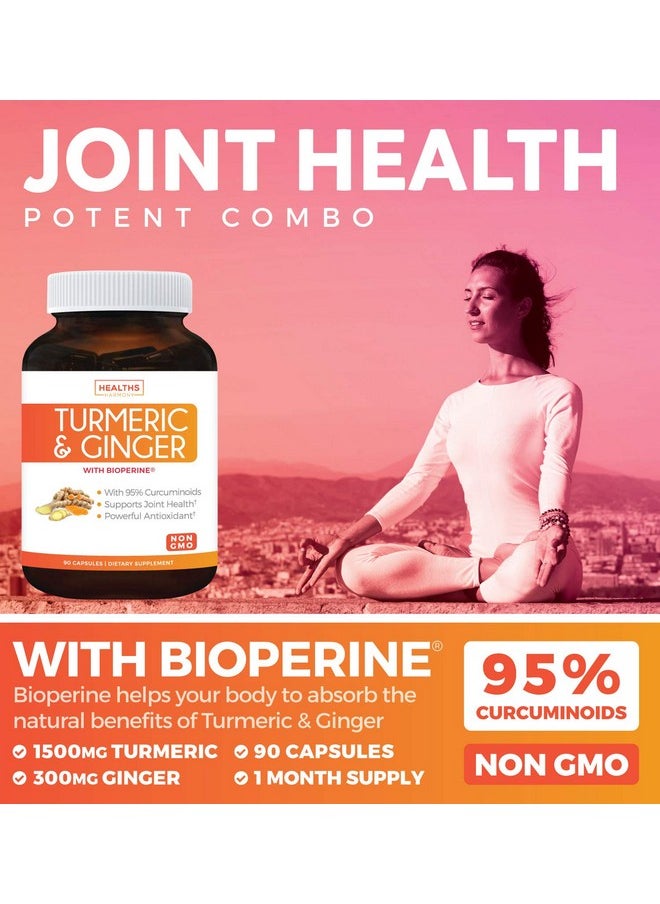 Healths Harmony - Turmeric And Ginger With 95% Curcuminoids  Bioperine Nongmo 1980Mg Per Serving Joint Support Supplement With Black Pepper Extract Tumeric Curcumin And Ginger 90 Capsules - Image 1
