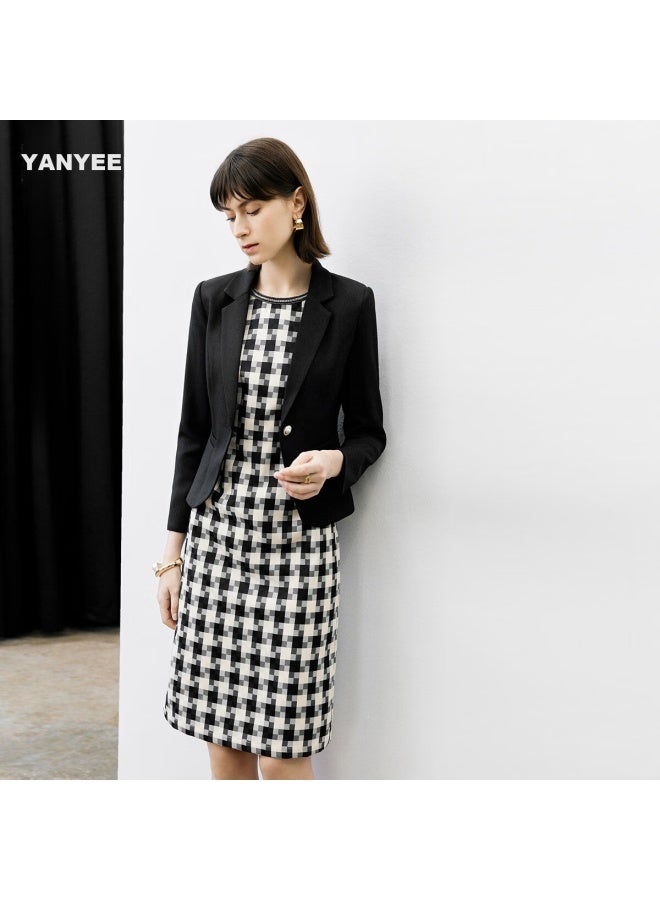 Yanyee Elegant Blazer For Women, Spring 2025, Waist-cinching Slimming Professional Attire, High-end Formal Wear, Black, M - Image 1