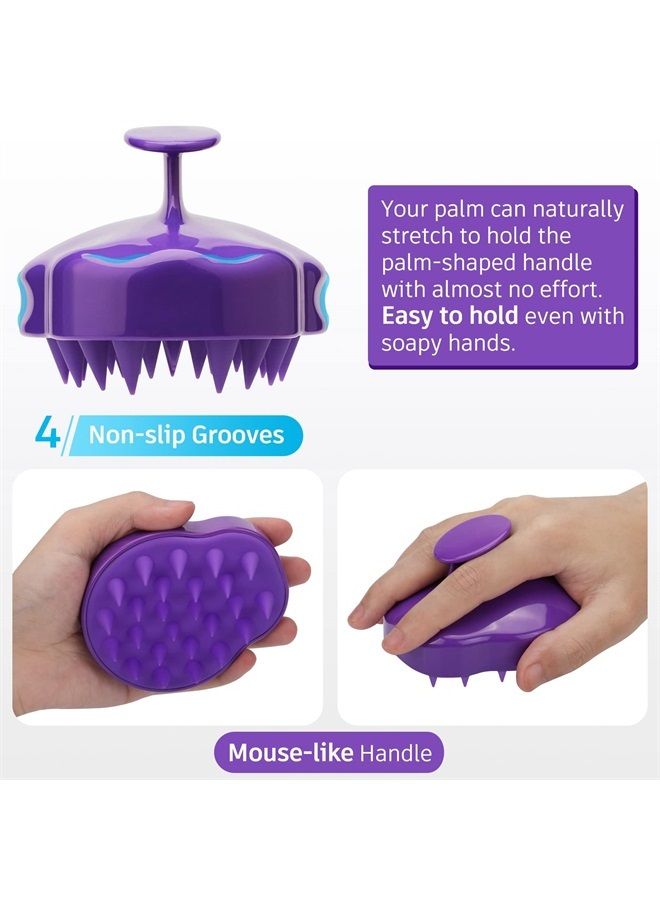 FReatech Hair Scalp Massager Shampoo Brush with Soft Silicone Bristles for Scalp Care and Hair Growth, Shower Head Scalp Scrubber Exfoliator for Dandruff, Wet & Dry for Men, Women and Kids, Purple - Image 3