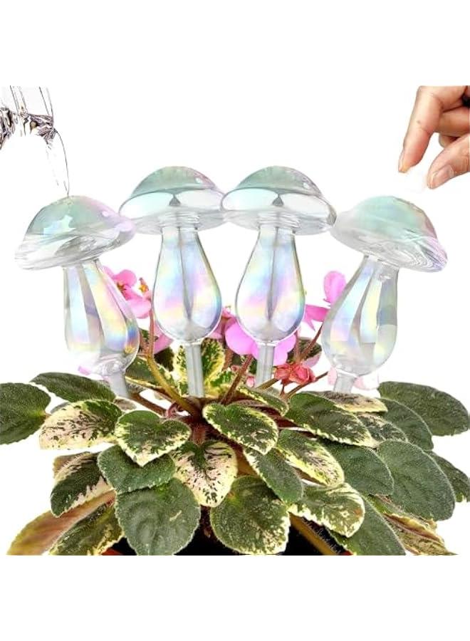 هوكور TRASSLE 4 PCS Plant Watering Globes, Iridescent Glass Mushrooms Plant Self Watering Globe Planter Insert, 6.67oz/190ml Capacity Automatic Watering Bulbs for Indoor and Outdoor Plants Gardening Gift  - Image 1