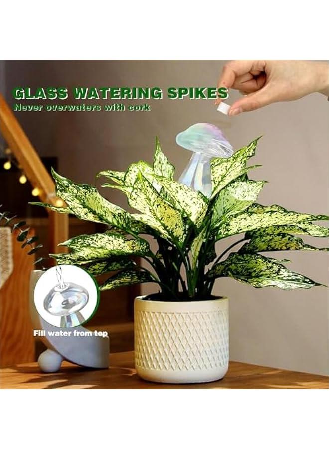 هوكور TRASSLE 4 PCS Plant Watering Globes, Iridescent Glass Mushrooms Plant Self Watering Globe Planter Insert, 6.67oz/190ml Capacity Automatic Watering Bulbs for Indoor and Outdoor Plants Gardening Gift  - Image 3