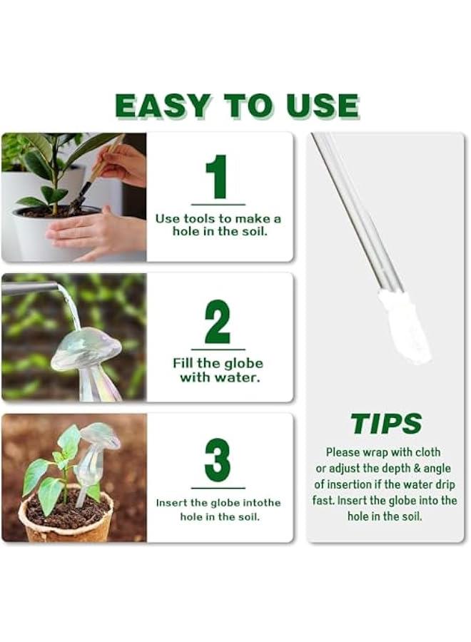 هوكور TRASSLE 4 PCS Plant Watering Globes, Iridescent Glass Mushrooms Plant Self Watering Globe Planter Insert, 6.67oz/190ml Capacity Automatic Watering Bulbs for Indoor and Outdoor Plants Gardening Gift  - Image 5