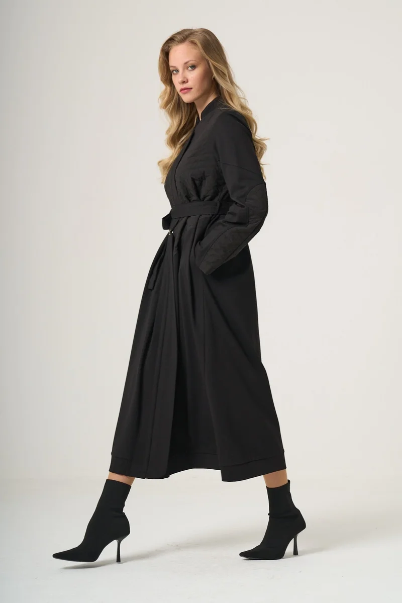 MissWhence  Quilted Detail Coat - Black for Women | Best Price UAE