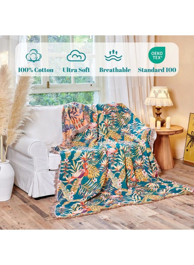 MSGKV Boho Throw Blanket for Bed 60"x80" 100% Cotton Jungle Animal Couch Blanket Breathable Lightweight Twin Size Blankets for Sofa Home Decor Muslin All Seasons - Image 2