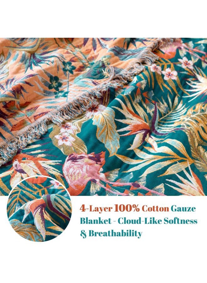 MSGKV Boho Throw Blanket for Bed 60"x80" 100% Cotton Jungle Animal Couch Blanket Breathable Lightweight Twin Size Blankets for Sofa Home Decor Muslin All Seasons - Image 3