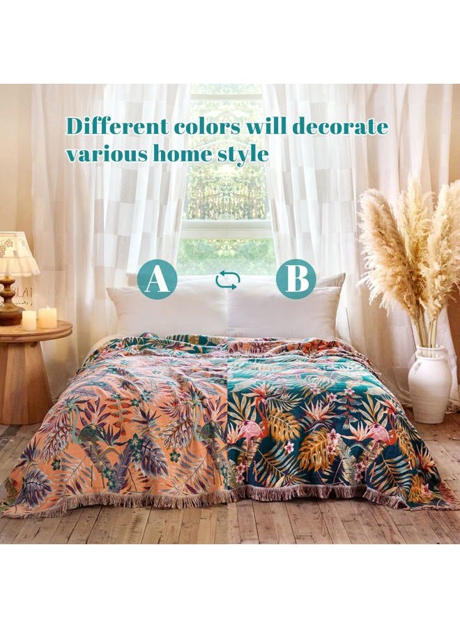 MSGKV Boho Throw Blanket for Bed 60"x80" 100% Cotton Jungle Animal Couch Blanket Breathable Lightweight Twin Size Blankets for Sofa Home Decor Muslin All Seasons - Image 4