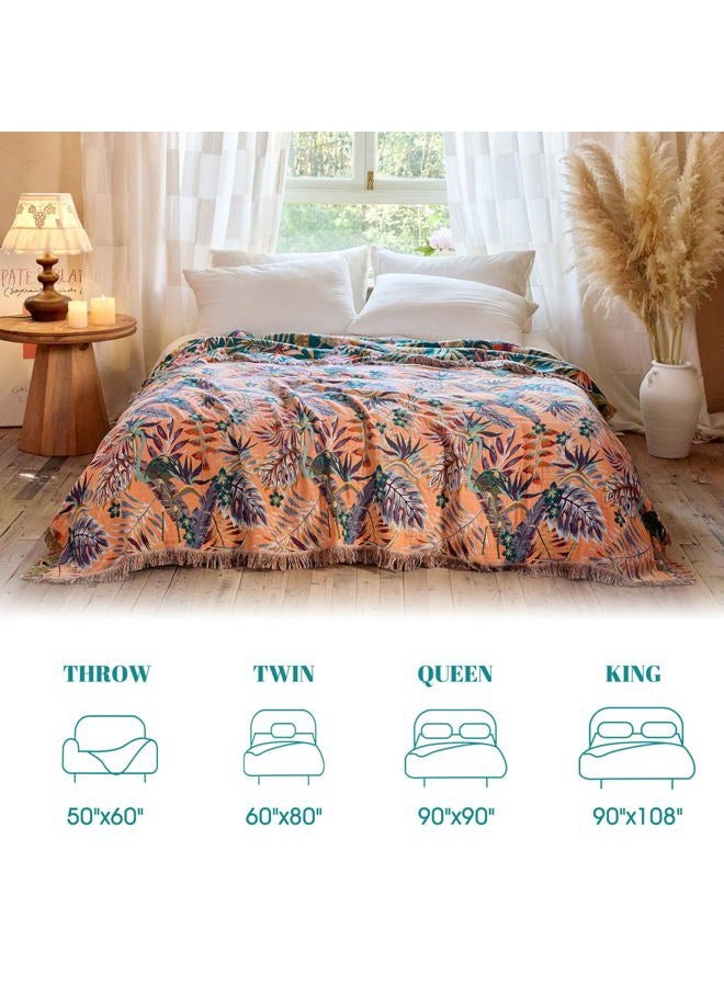 MSGKV Boho Throw Blanket for Bed 60"x80" 100% Cotton Jungle Animal Couch Blanket Breathable Lightweight Twin Size Blankets for Sofa Home Decor Muslin All Seasons - Image 5