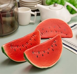 Skyseen 3 PCS Artificial Lifelike Simulation Green Red Watermelons Slices Fake Fruit Home Kitchen Cabinet Decoration - Image 1
