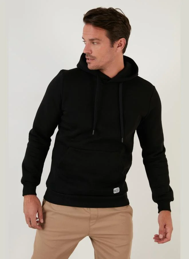 بوراتي سويت شيرت بقلنسوة بقصة عادية بجيوب كنغر وبطانة صوف ناعمة للرجال من بوراتي