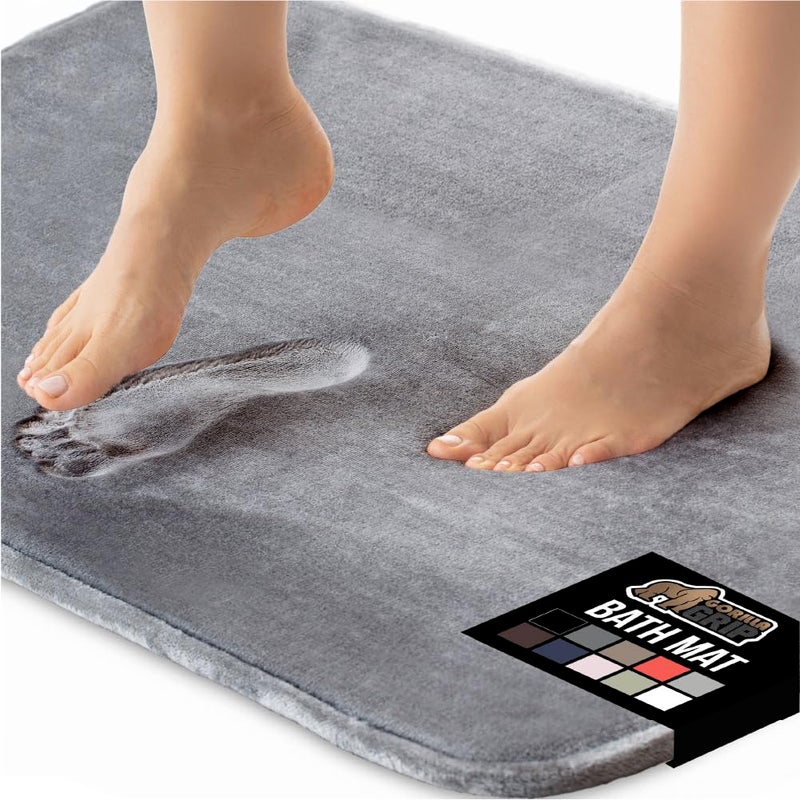 GORILLA GRIP Memory Foam Bath Rugs, Soft Absorbent Velvet Bathroom Mats, Durable Dots on Underside, Machine Washable Bathmat, Carpet Rug Room Decor for Shower Floor, 24x17 Mat, Graphite Gray - Image 1