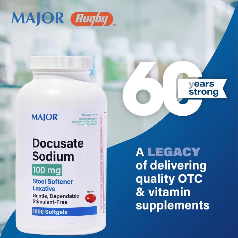 Major Pharmaceuticals MAJOR Docusate Sodium 100 mg  Stool Softener Tablets for Constipation Relief  Helps Stop Constipation  Stool Softeners for Women Men and Kids Ages 12  100 Tablets 3 Pack - Image 2