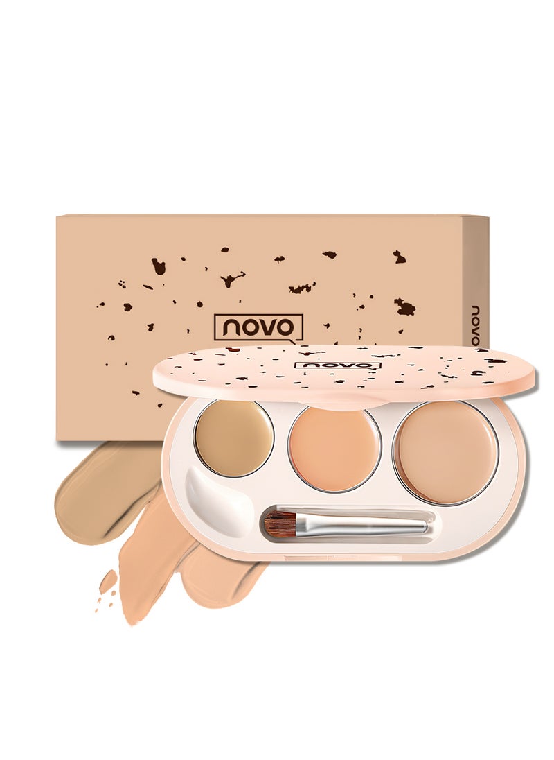 Novo Cleansing Toning Concealer Pan, Lightweight Long Lasting Tri Color Concealer Palette, Full Coverage Correcting Concealer Makeup Palette for Dark Circles Acne Freckles Blemishes  - Image 1