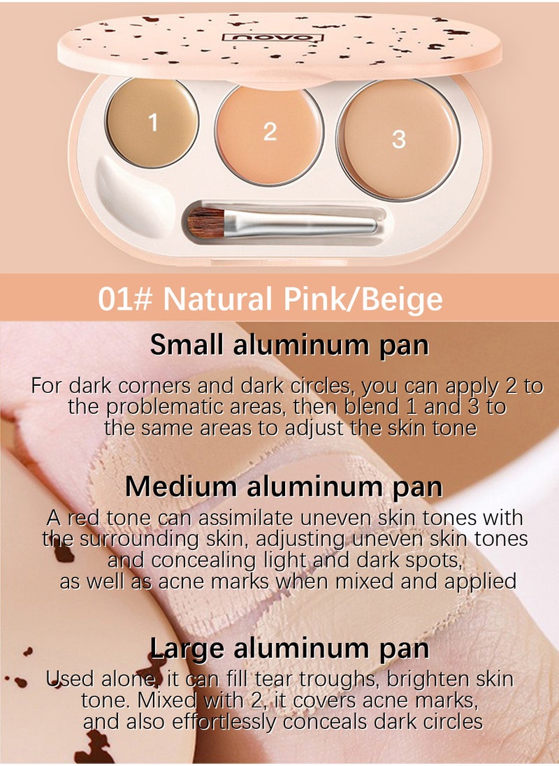 Novo Cleansing Toning Concealer Pan, Lightweight Long Lasting Tri Color Concealer Palette, Full Coverage Correcting Concealer Makeup Palette for Dark Circles Acne Freckles Blemishes  - Image 2
