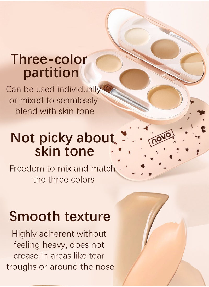 Novo Cleansing Toning Concealer Pan, Lightweight Long Lasting Tri Color Concealer Palette, Full Coverage Correcting Concealer Makeup Palette for Dark Circles Acne Freckles Blemishes  - Image 3
