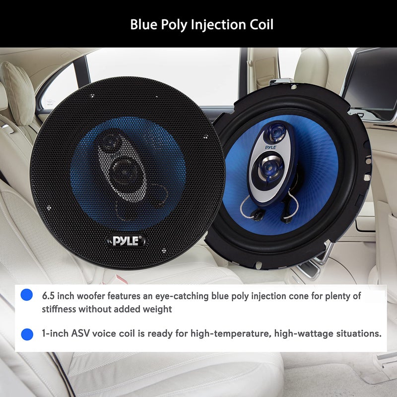 Pyle 6.5" Three-Way Sound Speaker System-180 W RMS/360W Power Handling w/4 Ohm Impedance and 3/4'' Piezo Tweeter for Car Component Stereo,Round Shaped Pro Full Range Triaxial Loud Audio -PL63BL,Blue - Image 3