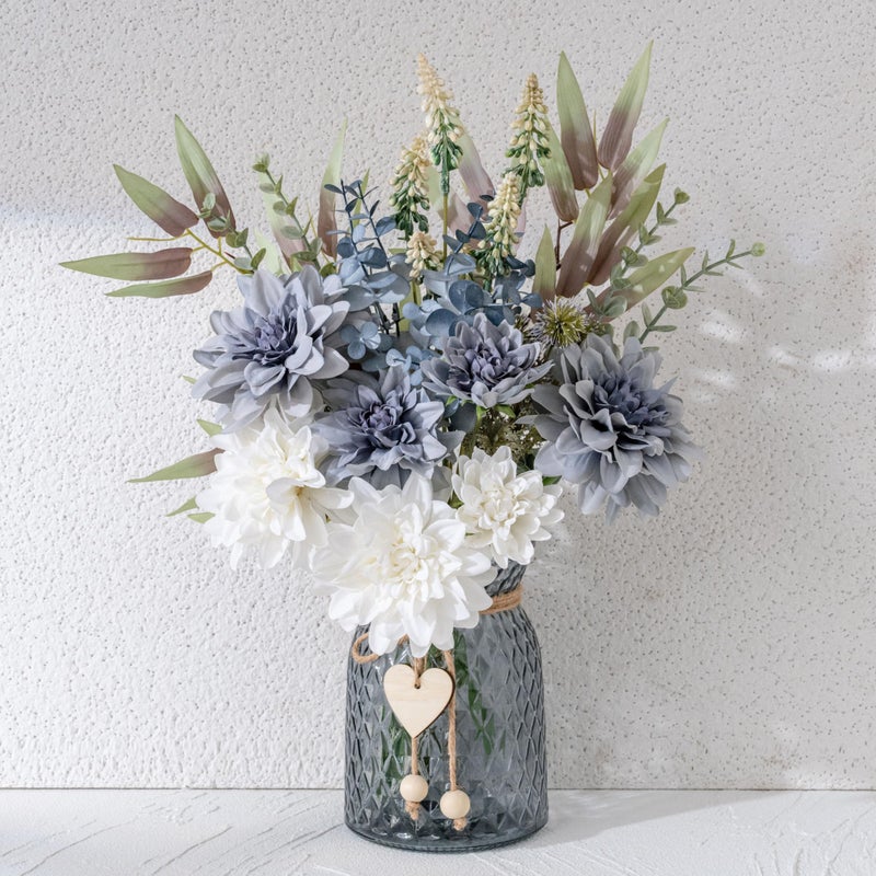 LUEUR زهور صناعية LUEUR مع مزهرية ورود حرير زهور صناعية في مزهرية ترتيب زهور مزيفة مناسبة لتزيين المنزل والمطبخ وغرفة المعيشة في فصل الخريف والربيع لتزيين المكاتب وقطع الطاولة